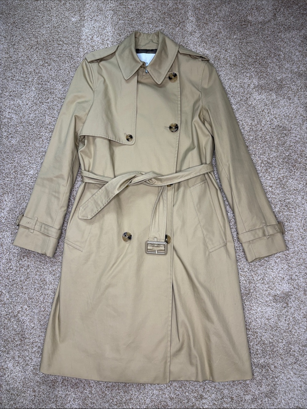 Mango Classic Beige Double-Breasted Trench Coat with Belt